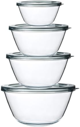 M MCIRCO 4 Packs Glass Mixing Bowls with Lids Set, 0.8/1.7/2.9/4.8 Qt