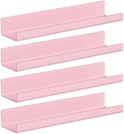 upsimples 4 Pcs 15" Acrylic Shelves for Wall Decor and Display, Pink