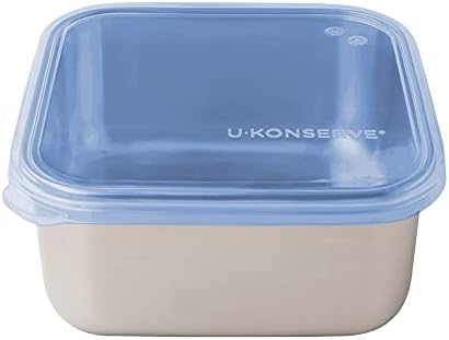 U-Konserve 50 oz Stainless Steel Bento Box Food Container Blue Silicone Lid