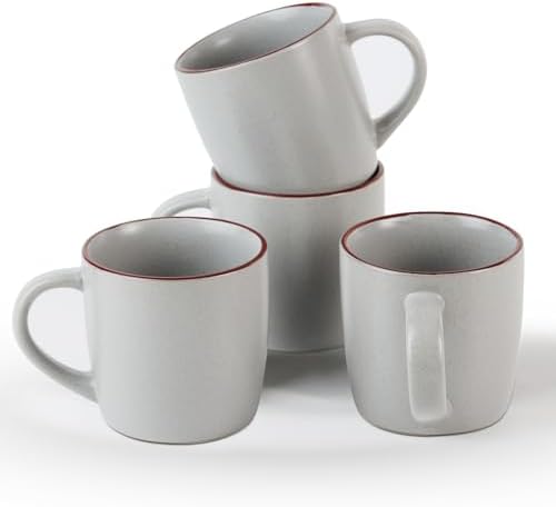 famiware Mercury Coffee Mugs 13 oz, Coffee Mugs Set of 4 with Handle, Cups for Latte, Hot Tea, Cappuccino, Mocha, Cocoa, Light Grey