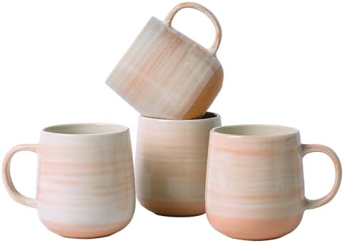 Coffee Mugs Set of 4, 12oz Stoneware Coffee Cups with Handle, Light Orange