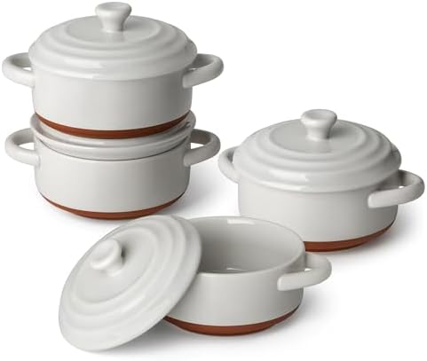 MALACASA Mini Cocotte Set of 4, 12 OZ Ramekins with Lids and Handles