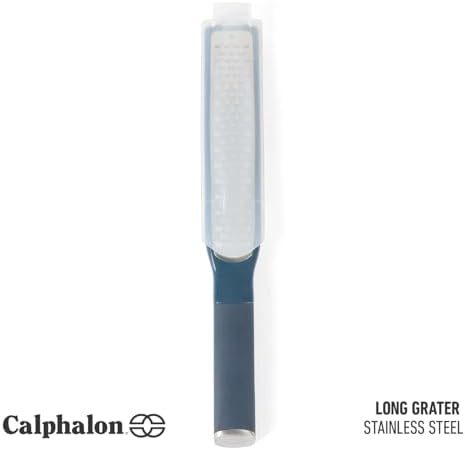 Calphalon Edge Stainless Steel Handheld Grater Lemon Zester W/Cover & Rubber Handle - Navy Blue