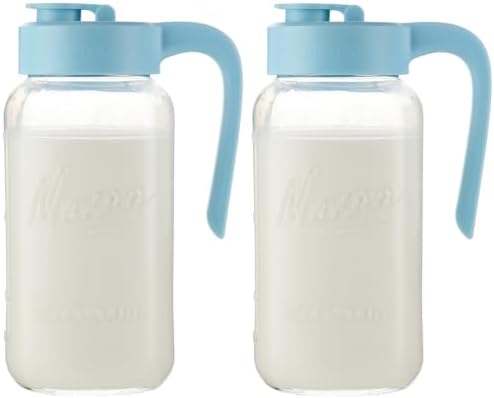 Mason Jar Pitcher, 2 pcs 64 oz (2 quart), Glass Pitcher with Lid