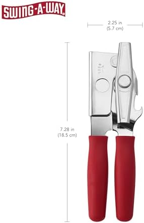 Swing-A-Way Portable Can Opener with Sharp Blade, Manual Hand Held, 2-in-1 Can and Bottle Opener, Made of Steel, Easy Turn Knob, Basic Kitchen Essentials (Red)
