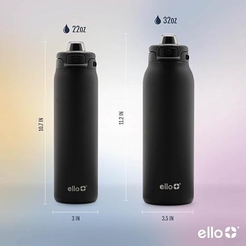 Ello Pop & Fill Insulated Stainless Steel Water Bottle with Quick Fill Lid, Leakproof Locking, Sip or Chug Spout, BPA-Free, Double Wall Vacuum Insulated for Sports, Travel & School- 22oz / 32oz / 40oz