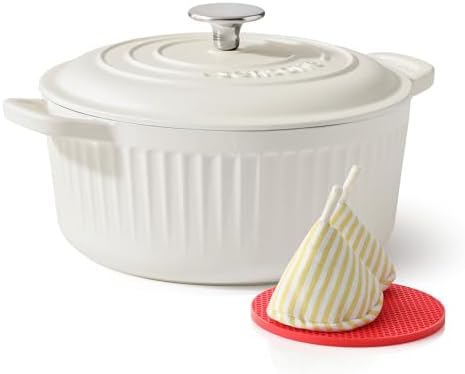 SENSARTE 3.5QT Enameled Cast Iron Dutch Oven Pot with Lid&Cotton Potholders