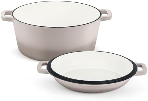 TeamFar 5qt Dutch Oven, Pre-seasoned Cast Iron for Bread Baking, Khaki