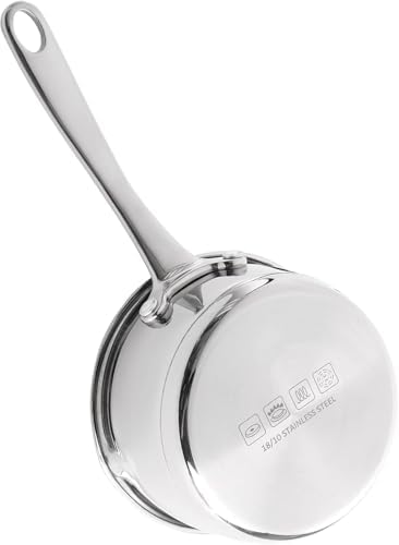 DEAYOU 18/10 Stainless Steel Butter Warmer Measuring Pan, 0.5-Quart Milk Warmer Pot with Dual Pour Spouts, 17OZ Small Sauce Pan for Stove Top, Chocolate Melting, Coffee Tea Soup Warming
