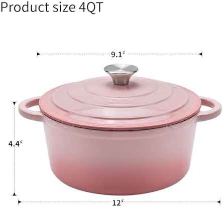4-QT Enameled Cast Iron Round Dutch Oven With Lid,Oven safe,Pink