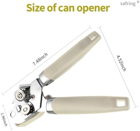Safring Can Opener Manual, Handheld Strong Heavy Duty Stainless Steel Can Opener, Comfortable Handle, Sharp Blade Smooth Edge, Can Openers with Multifunctional Bottle Opener, Beige