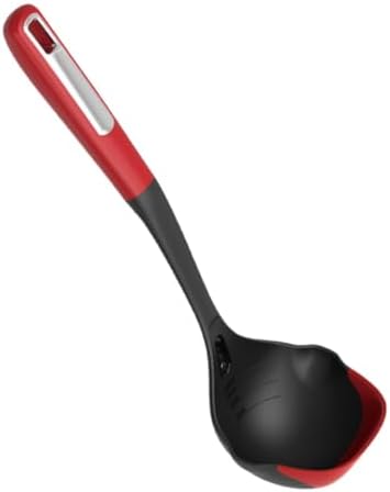 Premium Heat-Resistant Ladle with Silicone Edge- Ideal for Cooking & Non-Stick Cookware Ladle, Red