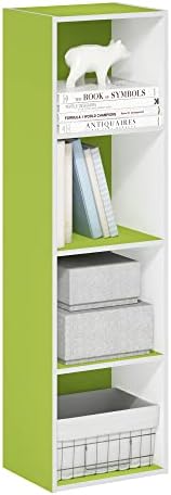 Furinno PASIR Book Shelf, 4-Tier Modern Bookshelf, Open Shelves Bookcase 9 x 12 x 42, Easy Assembly, for Living Room, Bedroom, Home Office, Green/White
