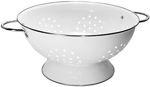 Reston Lloyd Calypso Basics Extra Large Enameled Colander with Solid Base, Strainer with Handles, for Pasta, Berries, Vegetables, Fruit, White ( 7 Quart, 224oz/ 6.6 L )