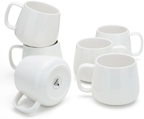 Teocera Coffee Mugs Set of 6-12oz Chip-Resistant Ceramic Cups with Ergonomic Handle | Dishwasher & Microwave Safe White Mugs | Keeps Beverage Hot, Perfect for Family Kitchen & Holiday Gifts