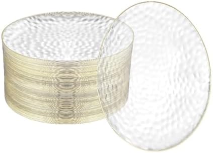 R-kay 100 Pack Clear Plastic Plates For Wedding - 9 Inch Hammered Gold Rimmed Sturdy, Durable And Extra Heavy duty Gold Plastic Plates For Party - Bulk Disposable Plates For Weddings