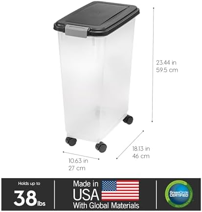 IRIS USA Dog Food Storage Container, Up to 38 lbs, Black, Made in USA