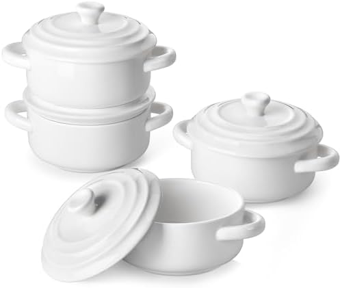 MALACASA Mini Cocotte Set of 4, 14 OZ Ceramic Casserole Dishes with Lids