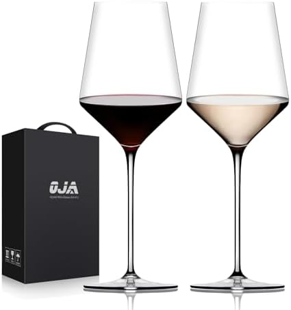 OJA Wine Glasses Set, Crystal Red Hand Blown Wine Glass, Set of 2, 15 oz