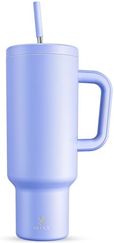 Meoky 50 oz Tumbler with Handle, Tumbler with Lid and Straw, Insulated Stainless Steel Travel Mug, 100% Leak-proof, Keeps Cold for 36 Hours or Hot for 12 Hours (Lilac)
