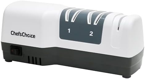 Chef'sChoice Hybrid Knife Sharpeners for 20-Degree Straight and Serrated Knives Combines Electric and Manual Sharpening With 100-Percent Diamond Abrasives And Precision Angle Guides, 3-Stage, White