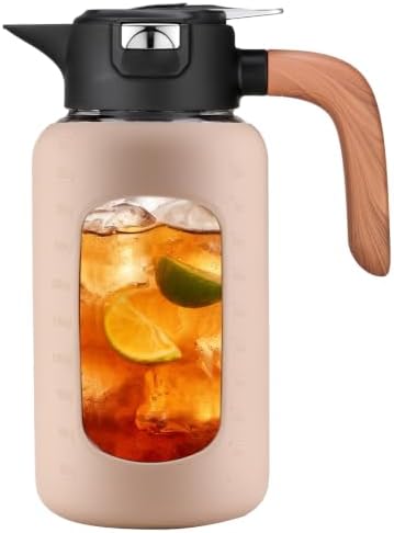 100 oz Glass Pitcher with Lid and Handle, Glass Carafe/Jug for Hot/Cold Water, Large Iced Tea Pitcher for Coffee, Juice and Homemade Beverage