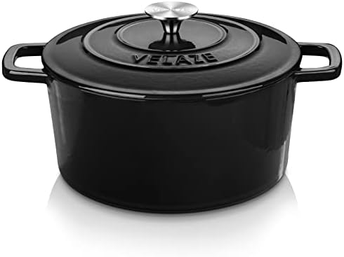 Velaze 6 QT Enameled Cast Iron Dutch Oven Pot with Lid, Black
