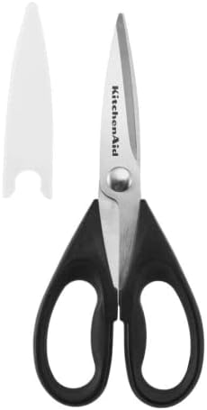 KitchenAid All Purpose Kitchen Shears with Protective Sheath Durable Stainless Steel Scissors, Dishwasher Safe, Soft Grip Comfort Handle, 8.72 Inch, Black, Pack of 12