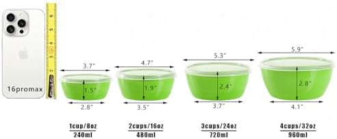 4-Piece Classic Plastic Prep Bowls with Lids, Nesting Plastic Small Mixing Bowl Set for Mixing, Baking, Prepping, Cooking and Serving Food, Microwave and Dishwasher Safe (Green)