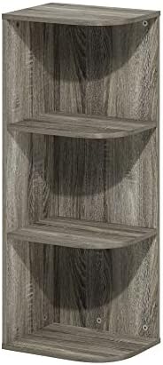 Furinno PASIR Book Shelf, 3-Tier Corner Bookshelf with Open Shelf, Standing Bookcase, 9.3 x 12 x 31.5 for Organization and Storage, for Living Room, Bedroom, Home Office, French Oak