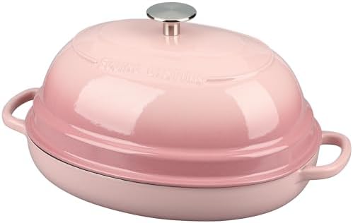 EDGING CASTING Enameled Oval Cast Iron Dutch Oven Pot with Lid, Bread Dutch Oven for Sourdough Bread Baking, Dutch Oven Bread, Bread Oven, 6QT, Pink