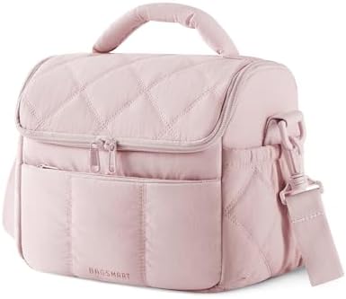 BAGSMART Insulated Lunch Bags for Women, Cute Quilted Lunch Box, Pink