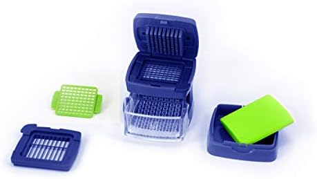 Garlic-A-Peel Garlic Press, Crusher, Cutter, Mincer, and Storage Container - Includes Silicone Garlic Peeler - Easy to Clean - Stainless Steel Blades – (Blue), standard