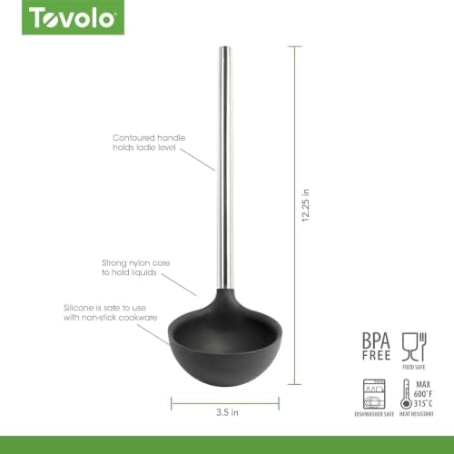Tovolo Silicone Ladle With Stainless Steel Handle Deep Soup Ladle for Cooking Canning Serving Soup Punch Stew Sauce, Large Kitchen Utensil Spoon Dishwasher Safe BPA Free Silicone Charcoal Gray