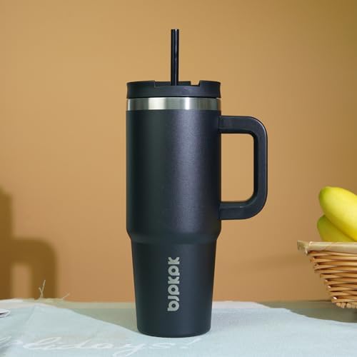 BJPKPK 30 oz Insulated Tumbler with Handle & Straw, Stainless Steel