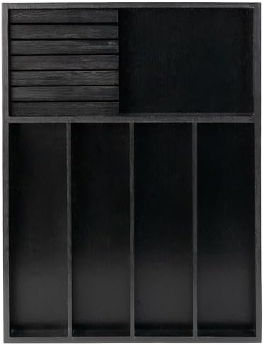 VaeFae Bamboo Silverware Drawer Organizer, 5 Slots, Black