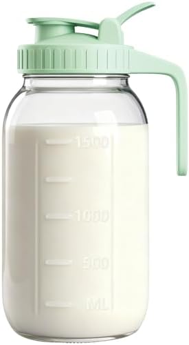 64oz Mason Jar Pitcher, 2quart Glass Breast Milk Pitcher with Lid