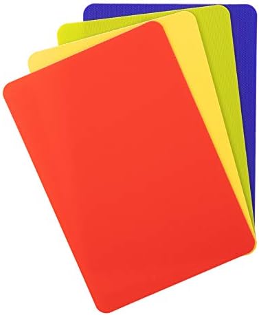 Dexas Heavy Duty Cutting Board Grippmat, Flexible Cutting Boards for Kitchen, Set of 4, Non Slip Plastic Board Cutting Mat Small Size 5.5 x 8, Blue, Green, Yellow, Red Set, Kitchen Gadgets