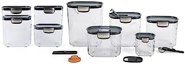ProKeeper+ Airtight Food Storage Container Set – Clear Plastic Flour and Sugar Canister Set with Magnetic Accessories for Kitchen Organization (Grey, 13-Piece)