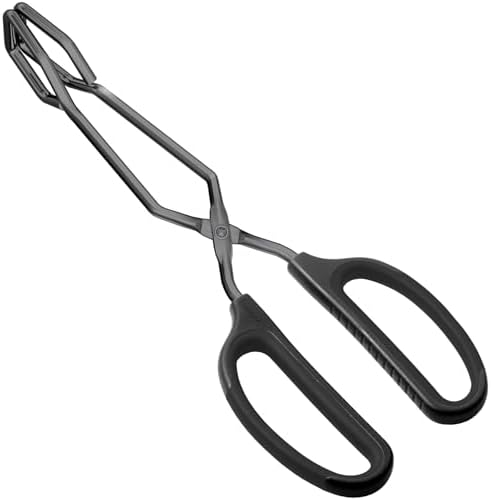 HINMAY 10" Stainless Steel Scissor Tongs with Comfort-Grip Handle (Black)