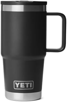 YETI Rambler 20 oz Travel Mug with Flip Straw Lid – Stainless Steel, Vacuum Insulated, Leakproof, Cup Holder Friendly, Black