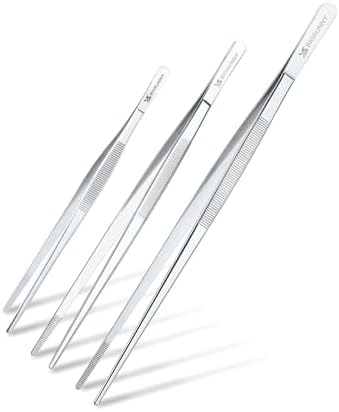 Set of 3 Kitchen Tweezers Fine Tweezer Tongs, MSY BIGSUNNY Stainless Steel Food Tweezers, Precision Serrated Tips Food Tongs (8.5" 10" and 12")