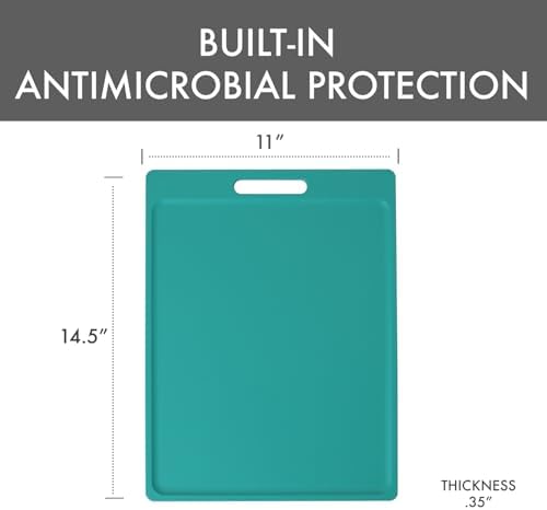 Dexas NSF Certified Polysafe Cutting Board with Handle, 11 x 14.5 Inches, Reversible Kitchen Cutting Board, Teal Green