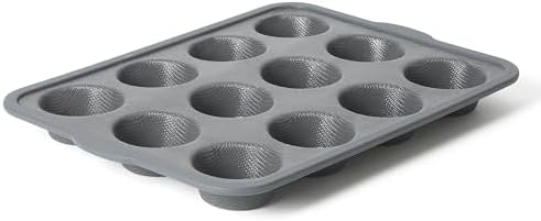 Calphalon Omni 12-Cup Muffin & Cupcake Pan with GlassFlex Technology, Flexible Silicone & Micro-Woven Glass Core for Ultra Airflow Baking, Grey