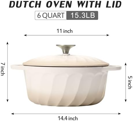 Enameled Cast Iron Dutch Oven Pot with Lid, 6 QT Large Dutch Oven