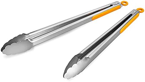 304 Stainless Steel Kitchen Cooking Tongs, 14 & 16 Inch, Set of 2, Orange