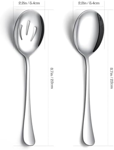 4-Piece Serving Spoon Set - Includes 2 Serving Spoons and 2 Slotted Spoons, Large Cutlery for Catering Buffet, Mirror Polished, Dishwasher Safe, 8.7 Inches