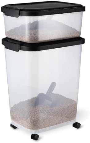 Amazon Basics Pet Food Storage Container Set, 30lbs and 10lbs with Scoop, for Dogs and Cats