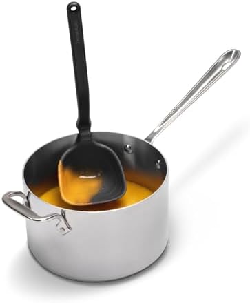 Dreamfarm Fladle Fold-Flat, Space-Saving Serving & Cooking Ladle Measures up to 1/2 Cup with Silicone Scraping Squeegee-Tip - 12" Black
