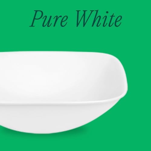 Corelle Vitrelle 2-PC Large 1-Qt Glass Serving Bowl, Crack and Chip Resistant, Square Serving Trays, White